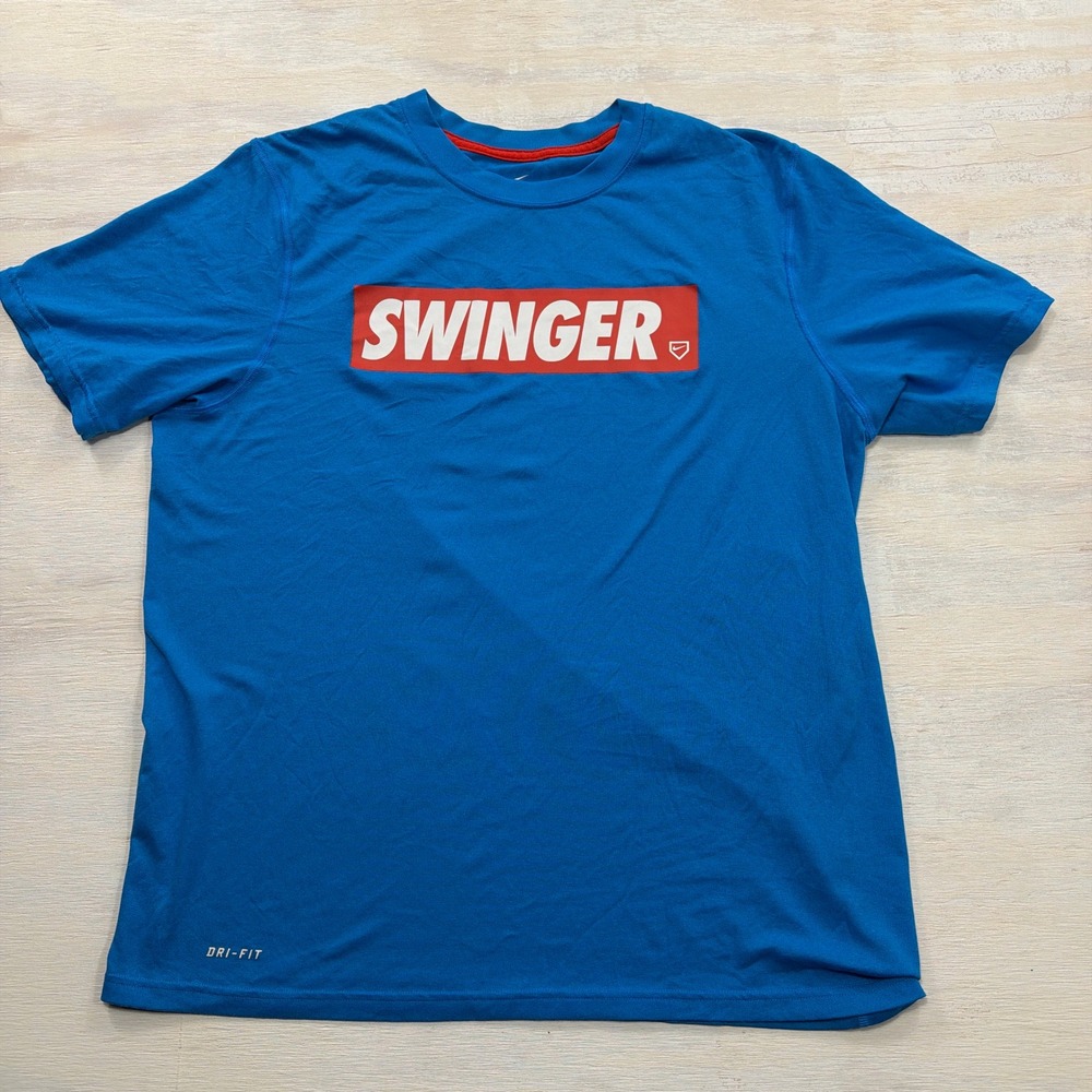 Nike T-Shirt Swinger Dri-FIT Graphic Large Blue Baseball Performance Mens